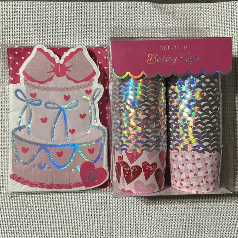 Valentine’s Sweetheart Romantic Pink White Hearts Cupcake Baking Cups Napkins